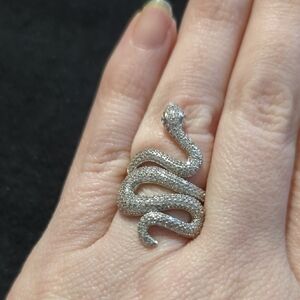 Sterling Silver Clear CZ Snake Statement Ring - size 6